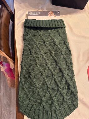 Friends Forever Green Cable Knit Dog Sweater